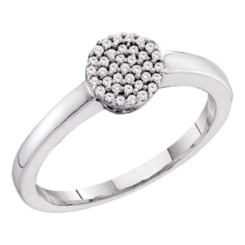 Bunched stone ring-10kt White Gold Womens Round Diamond Cluster Ring 1/8 Cttw