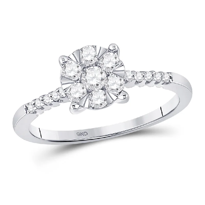 Multi-stack ring-10kt White Gold Womens Round Diamond Flower Cluster Ring 1/2 Cttw