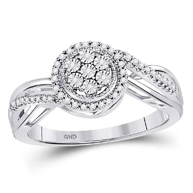 Multi-stack ring-10kt White Gold Womens Round Diamond Flower Cluster Ring 1/6 Cttw