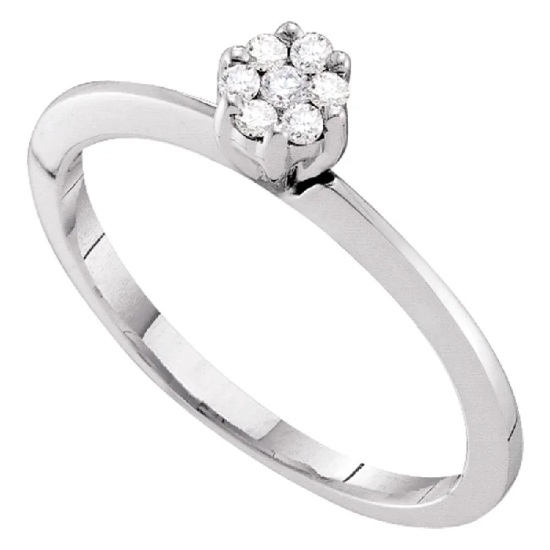 Oak twig ring-10kt White Gold Womens Round Diamond Flower Cluster Ring 1/8 Cttw