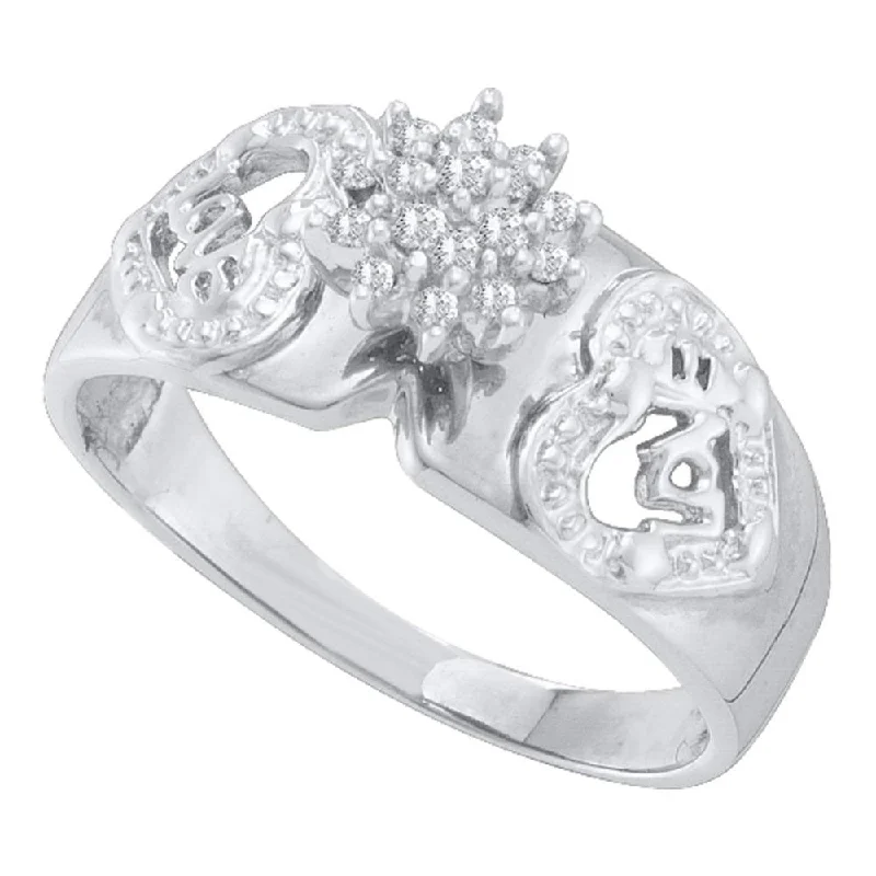 Ethnic braid ring-10kt White Gold Womens Round Diamond Heart Cluster Ring 1/10 Cttw