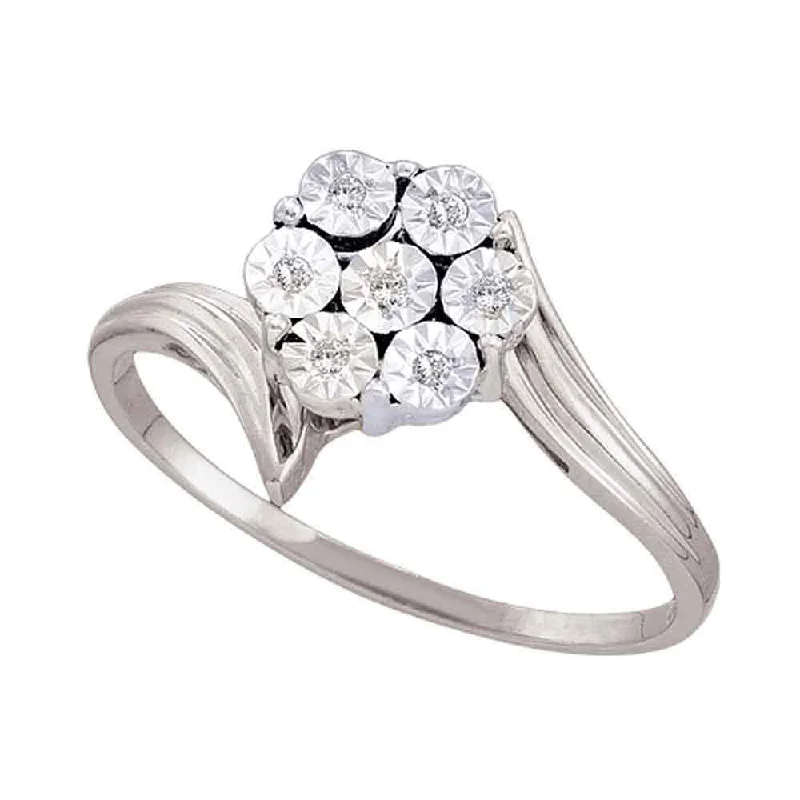 Knotted design ring-10kt White Gold Womens Round Diamond Miracle Flower Cluster Ring 1/20 Cttw