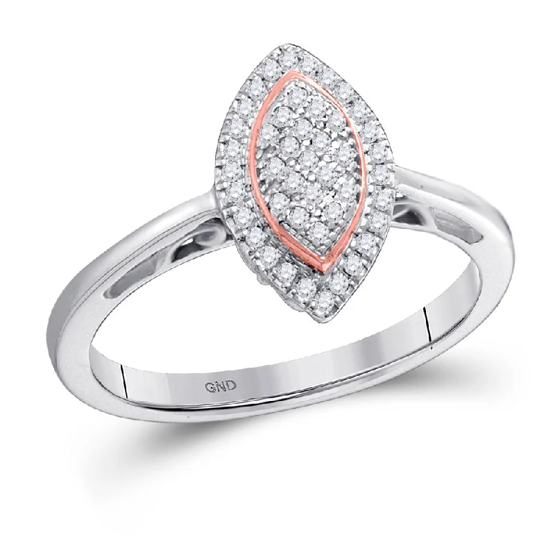 Slit vent ring-10kt White Gold Womens Round Diamond Rose-tone Frame Oval Cluster Ring 1/6 Cttw