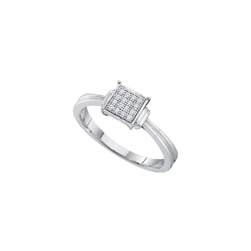 Spiral shank ring-10kt White Gold Womens Round Diamond Square Cluster Ring 1/20 Cttw