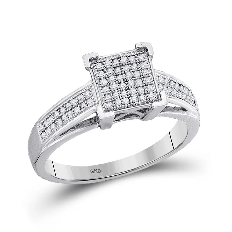 Basil sprig ring-10kt White Gold Womens Round Diamond Square Cluster Ring 1/5 Cttw