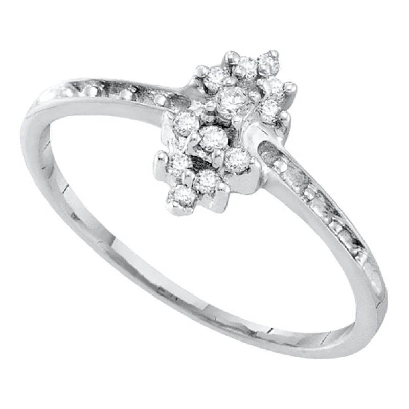 Flex hinge ring-10kt White Gold Womens Round Orong-set Diamond Small Cluster Ring 1/8 Cttw