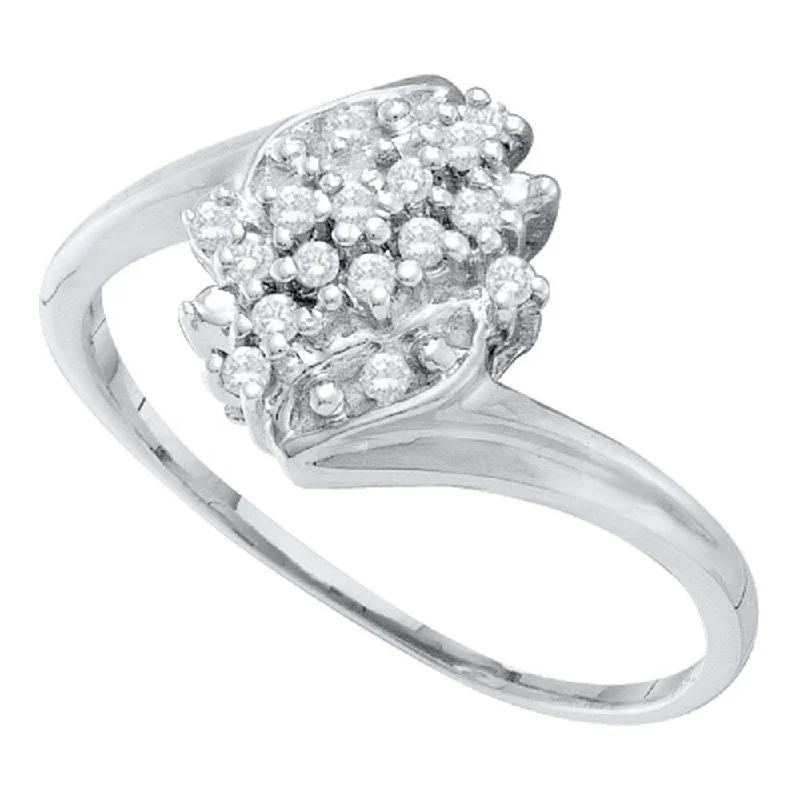 Gritty finish ring-10kt White Gold Womens Round Prong-set Diamond Cluster Slender Ring 1/8 Cttw