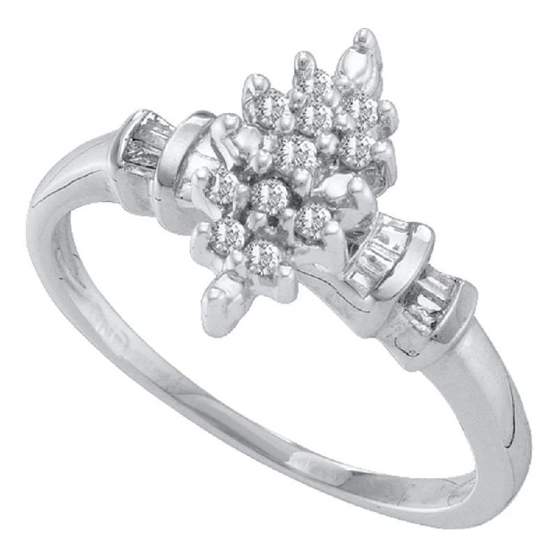 Soft stripe ring-10kt White Gold Womens Round Prong-set Diamond Marquis-shape Cluster Ring 1/6 Cttw