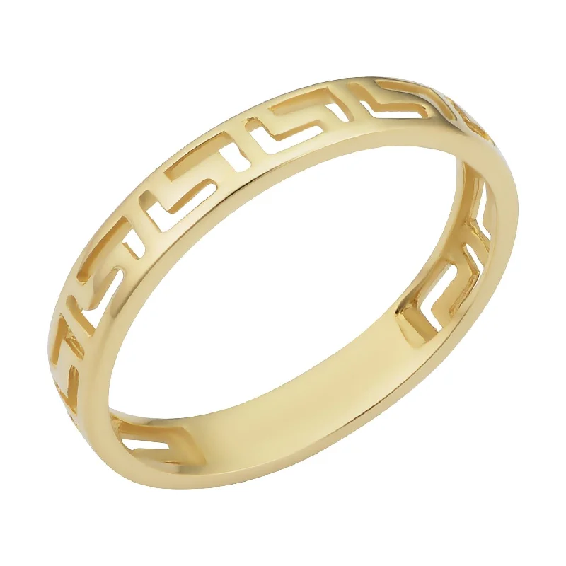 Ribbed edge ring-10KT Yellow Gold Fashion Greek Key Ring