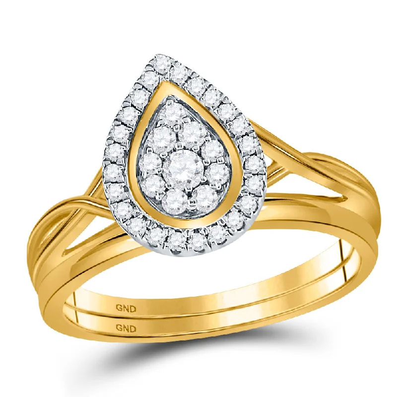 Folk craft ring-10kt Yellow Gold Round Diamond Cluster Bridal Wedding Ring Band Set 1/3 Cttw