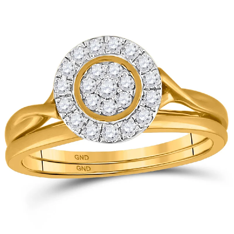 Crest stone ring-10kt Yellow Gold Round Diamond Cluster Bridal Wedding Ring Band Set 1/3 Cttw