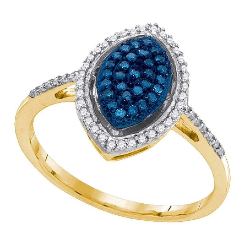 Oat stem ring-10kt Yellow Gold Womens Round Blue Color Enhanced Diamond Oval Cluster Ring 1/4 Cttw