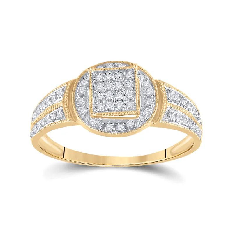 Scratched finish ring-10kt Yellow Gold Womens Round Diamond Circle Frame Cluster Ring 1/5 Cttw