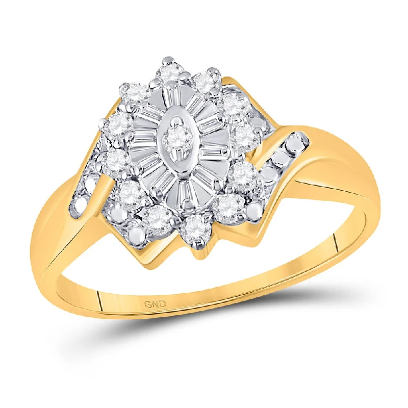 Oval-cut zircon ring-10kt Yellow Gold Womens Round Diamond Cluster Ring 1/4 Cttw