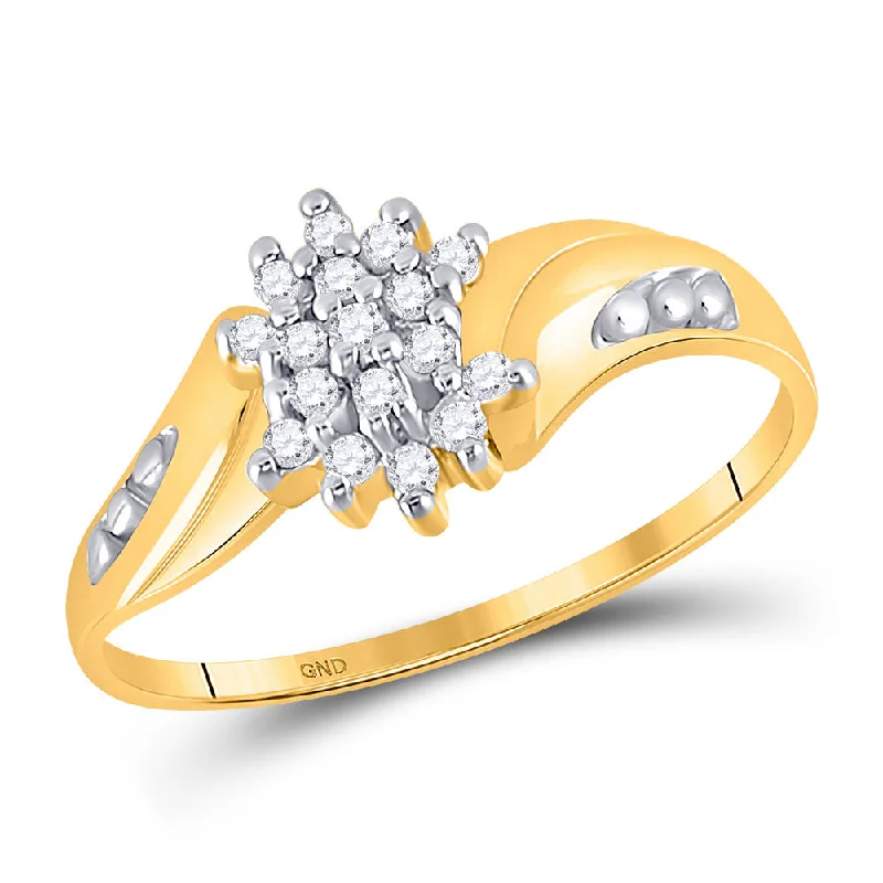 Pleated band ring-10kt Yellow Gold Womens Round Diamond Cluster Ring 1/8 Cttw