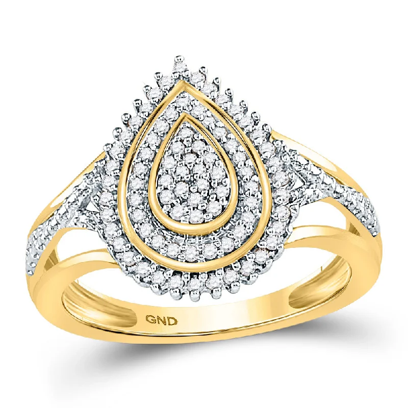 Smelted alloy ring-10kt Yellow Gold Womens Round Diamond Concentric Teardrop Cluster Ring 1/4 Cttw