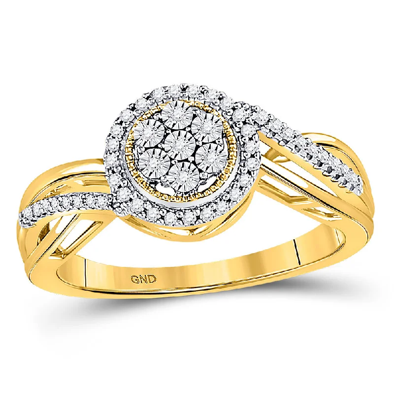 Slim bezel ring-10kt Yellow Gold Womens Round Diamond Flower Cluster Ring 1/6 Cttw