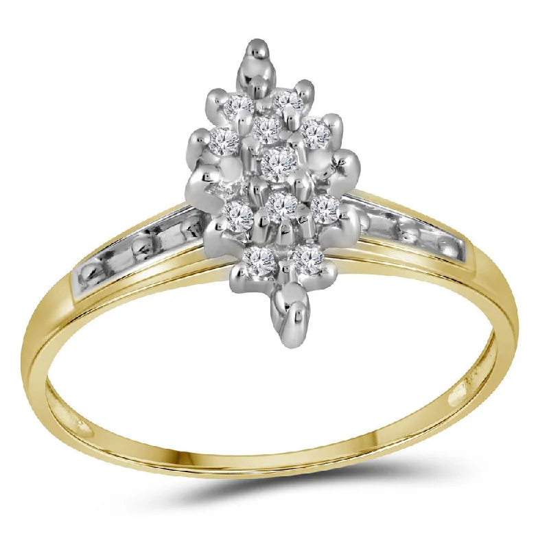 Shattered gem ring-10kt Yellow Gold Womens Round Diamond Marquise-shape Cluster Ring 1/10 Cttw