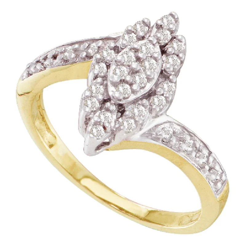 Hammered wedding ring-10kt Yellow Gold Womens Round Diamond Marquise-shape Cluster Ring 1/4 Cttw