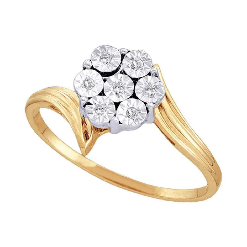 Frilled rim ring-10kt Yellow Gold Womens Round Diamond Miracle Flower Cluster Ring 1/20 Cttw