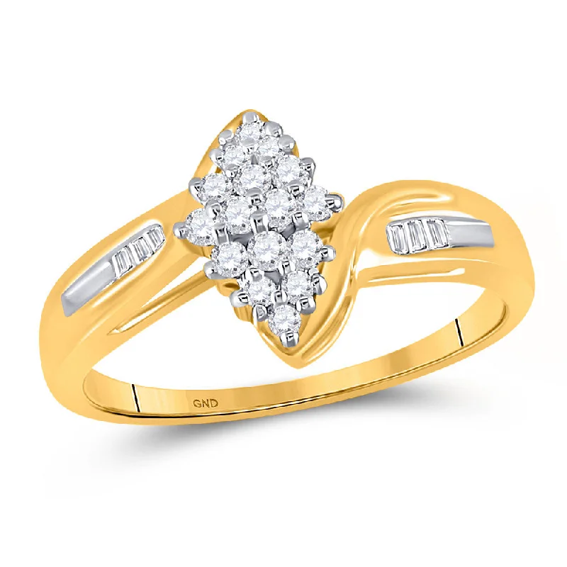 Micro stud ring-10kt Yellow Gold Womens Round Diamond Oval Cluster Baguette Ring 1/4 Cttw