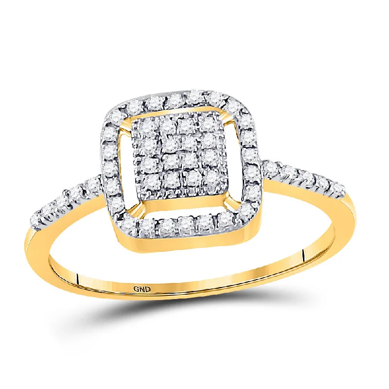 Angled rim ring-10kt Yellow Gold Womens Round Diamond Square Cluster Ring 1/8 Cttw