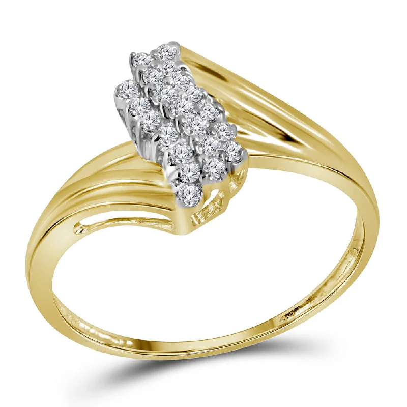 Tidal vortex ring-10kt Yellow Gold Womens Round Prong-set Diamond Contoured Cluster Ring 1/6 Cttw