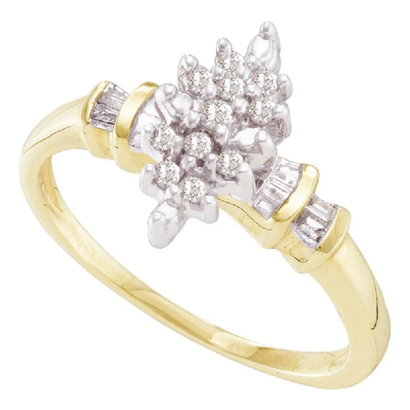 Plaited weave ring-10kt Yellow Gold Womens Round Prong-set Diamond Marquise-shape Cluster Ring 1/6 Cttw