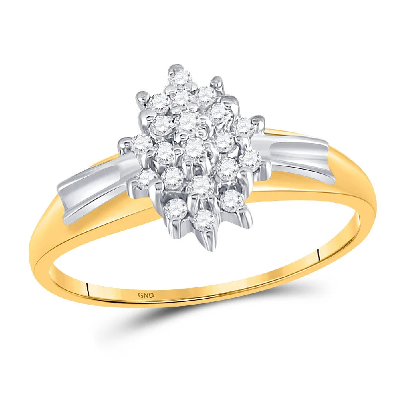 Tulip petal ring-10kt Yellow Gold Womens Round Prong-set Diamond Oval Cluster Ring 1/4 Cttw