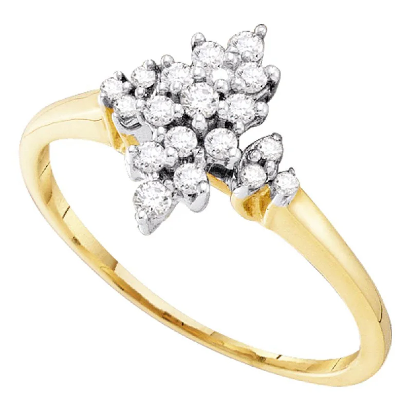 Linen weave ring-10kt Yellow Gold Womens Round Prong-set Diamond Oval Cluster Ring 1/4 Cttw