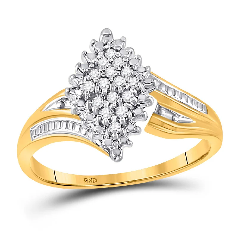 Multi-stack ring-10kt Yellow Two-tone Gold Womens Round Prong-set Diamond Oval Cluster Ring 1/8 Cttw