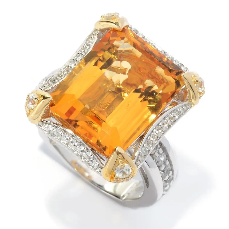 Pine bark ring-12.22ctw Emerald Cut Honey Citrine & White Zircon Ring