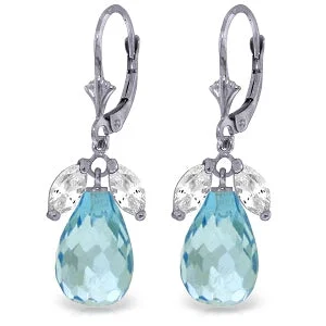 Coral ruby earrings-14.4 Carat 14K Solid White Gold Leverback Earrings Blue White Topaz