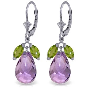 Horn curve earrings-14.4 Carat 14K Solid White Gold Leverback Earrings Peridot Amethyst