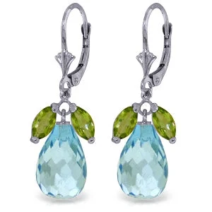 Ripple hoop earrings-14.4 Carat 14K Solid White Gold Leverback Earrings Peridot Blue Topaz