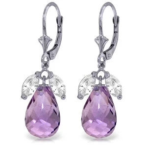 Nailed design earrings-14.4 Carat 14K Solid White Gold Stretched Hand Amethyst White Topaz Earrings