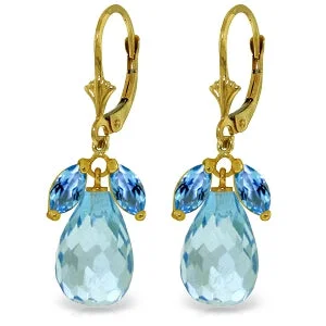 Tartan weave earrings-14.4 Carat 14K Solid Yellow Gold Alicia Blue Topaz Earrings