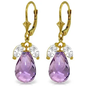 Bunched stone earrings-14.4 Carat 14K Solid Yellow Gold Dina Amethyst White Topaz Earrings