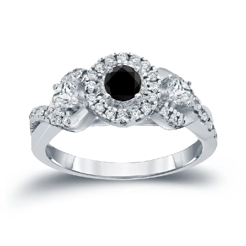 Smooth stone ring-14k Gold 3/5ct TDW Black Diamond with Halo Engagement Ring (H-I, I1-I2)