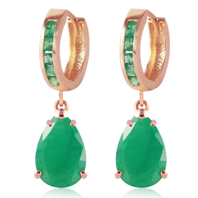 Rain drop earrings-14K. ROSE GOLD HUGGIE EARRING WITH DANGLING EMERALDS