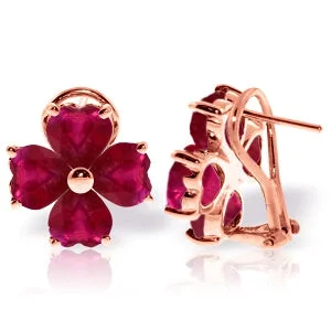 Folk craft earrings-14K Solid Rose Gold French Clips Natural Ruby Earrings