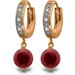 Vine drop earrings-14K Solid Rose Gold Hoop Diamond & Ruby Earrings Certified