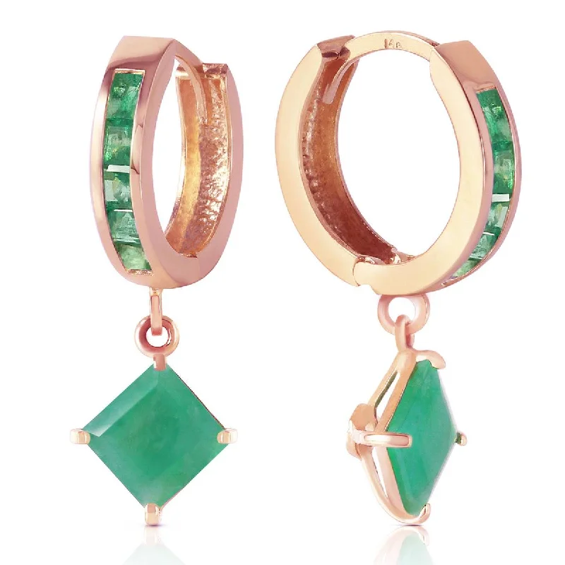 Knotted design earrings-14K. SOLID ROSE GOLD HOOP EARRING WITH DANGLING EMERALDS