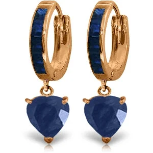 Wool band earrings-14K Solid Rose Gold Hoop Natural Sapphire Earrings Jewelry