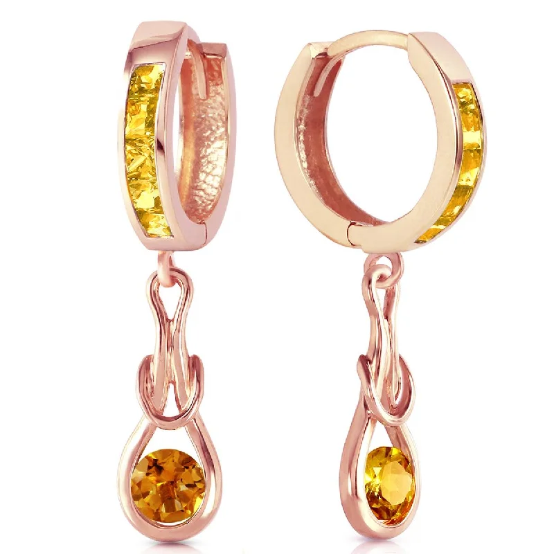 Arced rim earrings-14K Solid Rose Gold Huggie Earrings Dangling Citrine