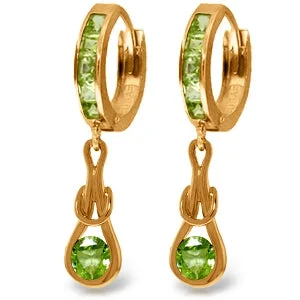 Nickel hoop earrings-14K Solid Rose Gold Huggie Earrings Dangling Peridot Certified