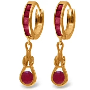 Fourteen-stone earrings-14K Solid Rose Gold Huggie Earrings Dangling Ruby