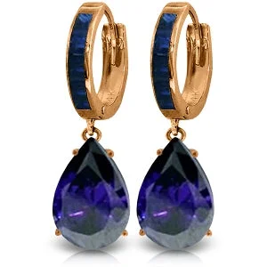 Hittite gold earrings-14K Solid Rose Gold Huggie Earrings w/ Dangling Sapphires