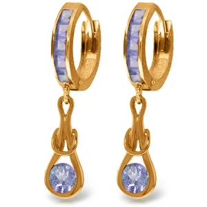 Suede stud earrings-14K Solid Rose Gold Huggie Earrings w/ Dangling Tanzanites