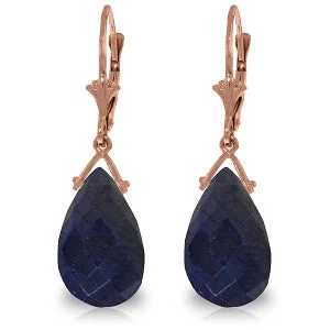 Cobalt sodalite earrings-14K Solid Rose Gold Leverback Earrings Briolette Sapphire Gemstone